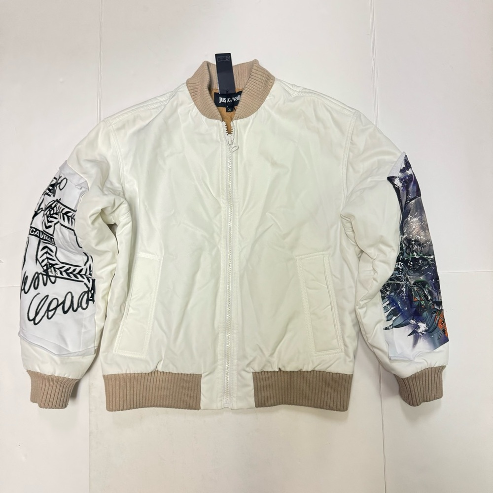 Just Cavalli Mens Padded Nylon Bomber Jacket White Size 48/M